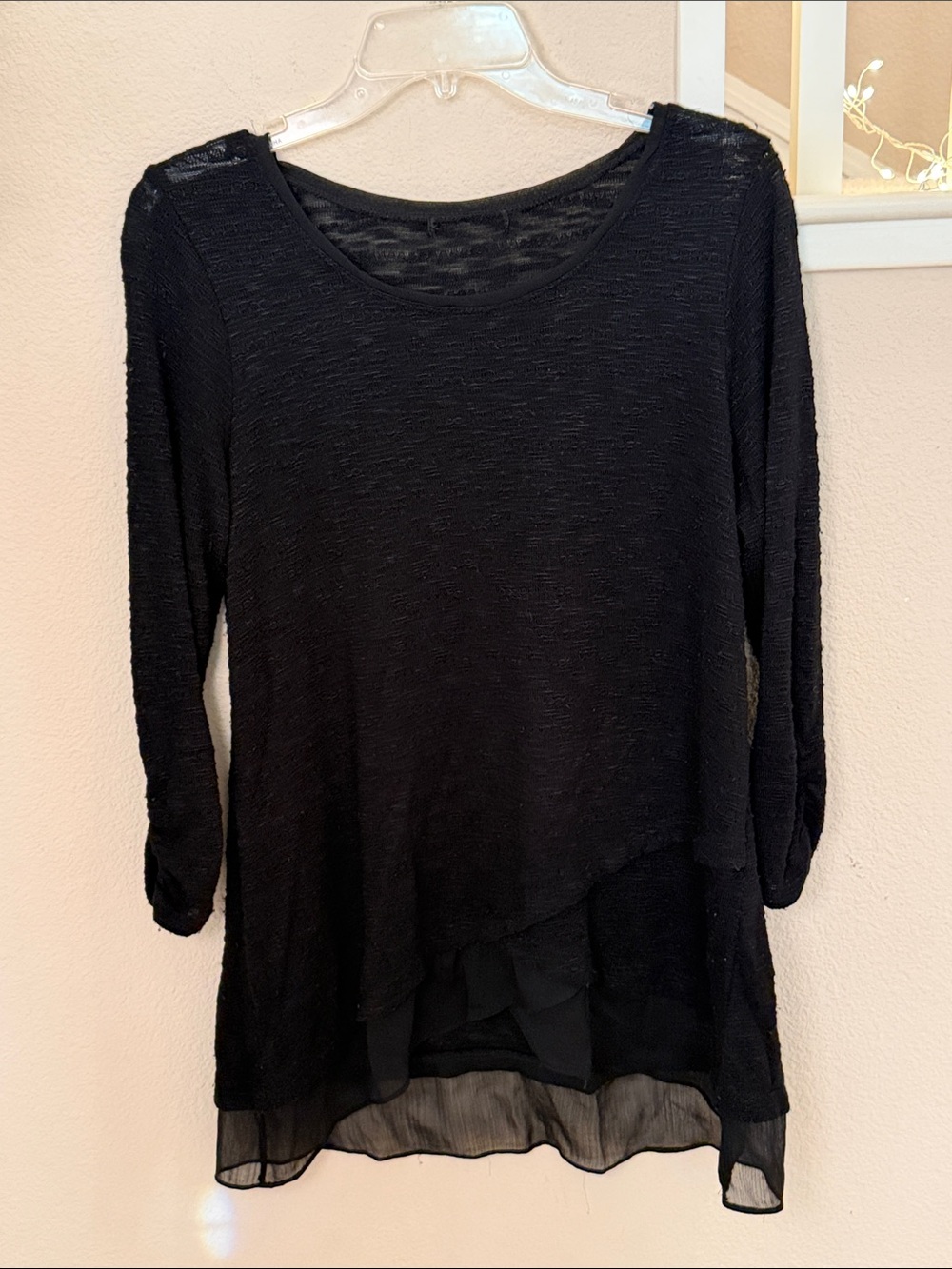 Source Unknown Black Layered Sheer Hem Long Sleeve Tunic